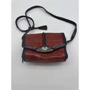 Marc Chantal M.C. Purse Brown & Black Croc Embossed Leather Handbag Silver Heart